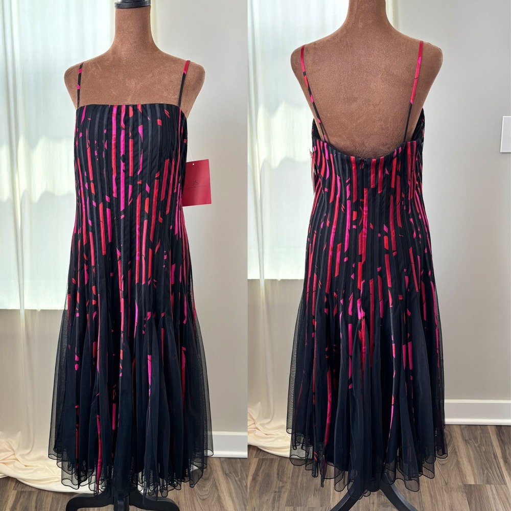 Vintage JS Collections Dress Size 14 NWT Abstract Pleated Mesh Y2K Whimsigoth - Picture 2 of 16